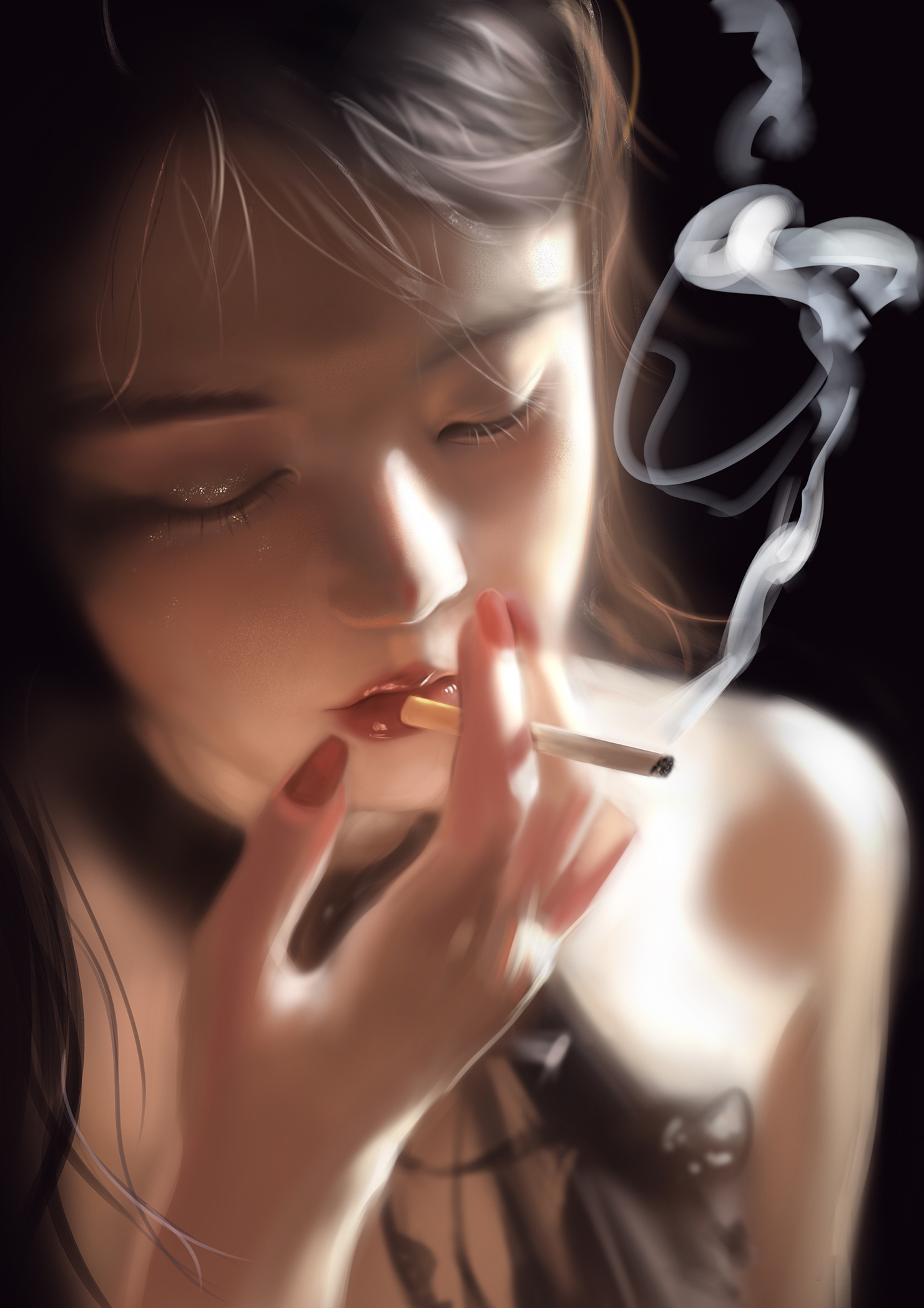 抽烟的美女